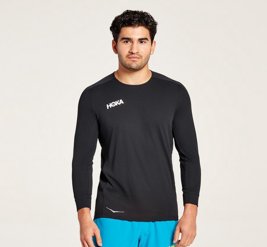 Top Hoka One One Hombre - Performance 3/4 Sleeve - Negras - SJE298471